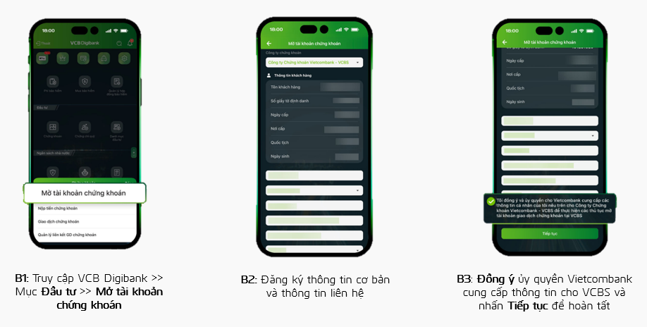 Đăng ký mở tài khoản qua VCB Digibank