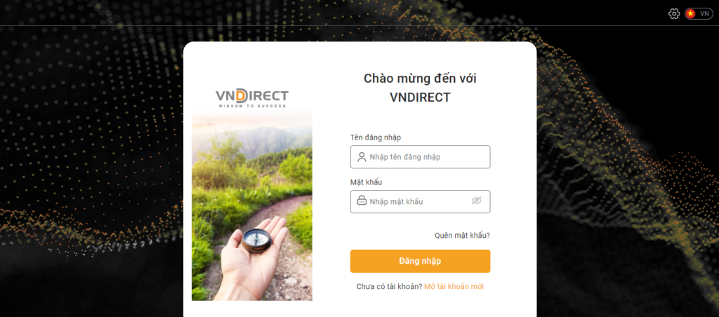 Truy cập website VNDirect và chọn "Mở tài khoản"