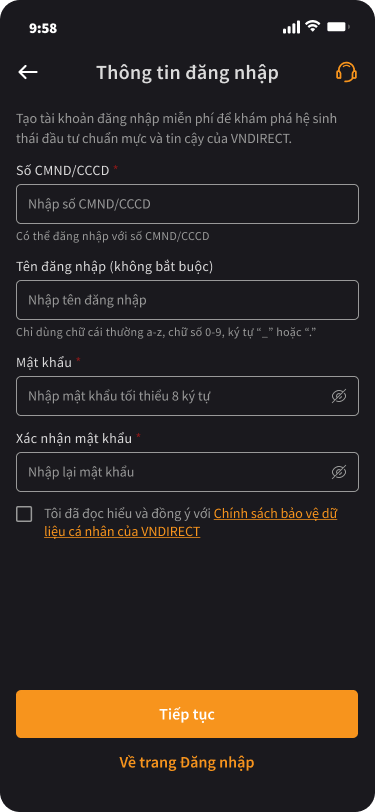 Nhập thông tin đăng nhập 