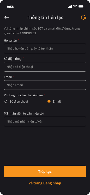 Nhập thông tin liên hệ