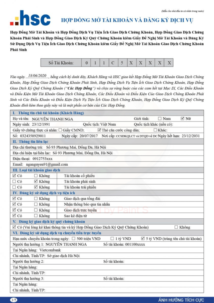 Sàn Chứng Khoán HSC 5 Hợp đồng mở tài khoản chứng khoán trực tiếp tại HSC