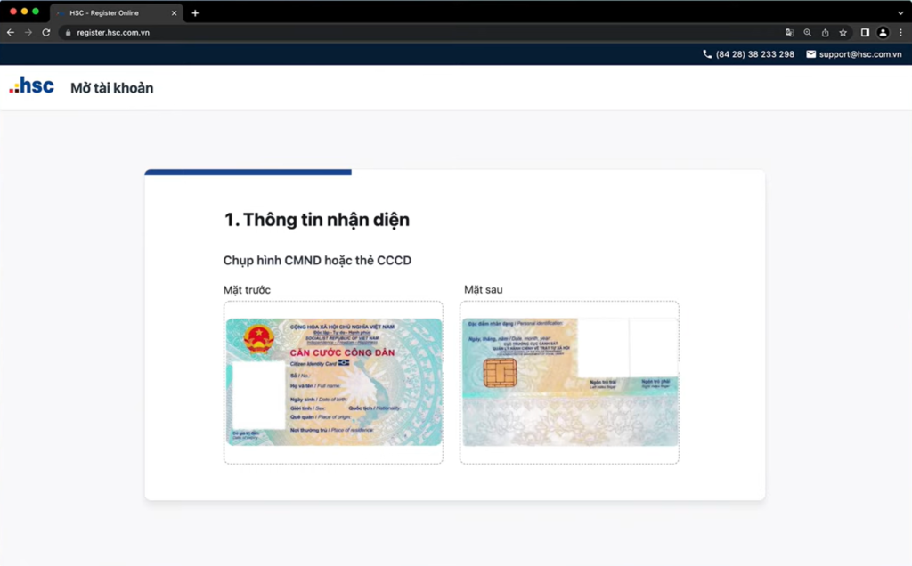 Sàn Chứng Khoán HSC 9 Chụp/upload ảnh CMND hay CCCD, ảnh cá nhân