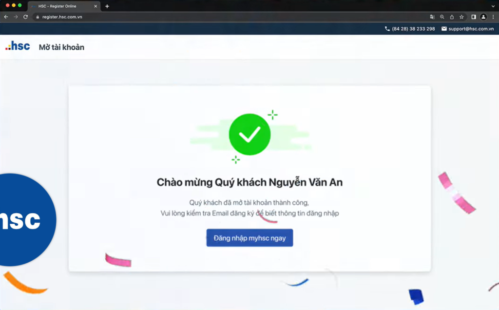 Sàn Chứng Khoán HSC 14 Nhận thông báo mở tài khoản thành công