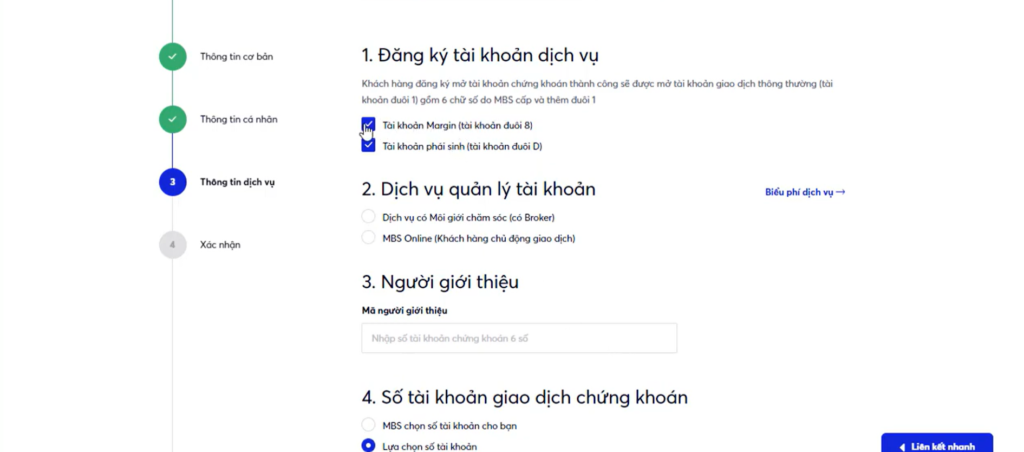 Mở Tài Khoản Chứng Khoán MBS: Hướng Dẫn Chi Tiết và Thông Tin Cần Biết Mới Nhất 2024 36 Chọn loại dịch vụ