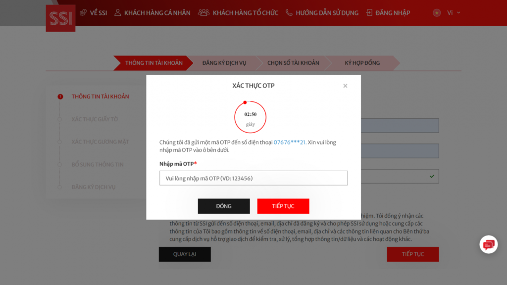 Cách Đăng Kí Mở Tài Khoản Chứng Khoán SSI Tại Nhà Tiện Lợi 100% 2024 35 Xác thực số điện thoại