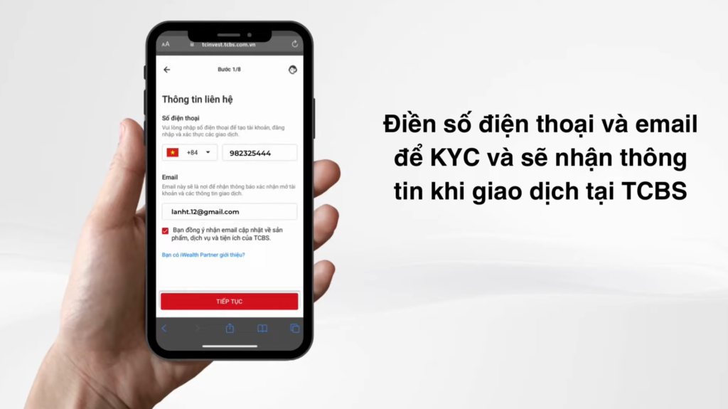 Điền sđt và email để KYC