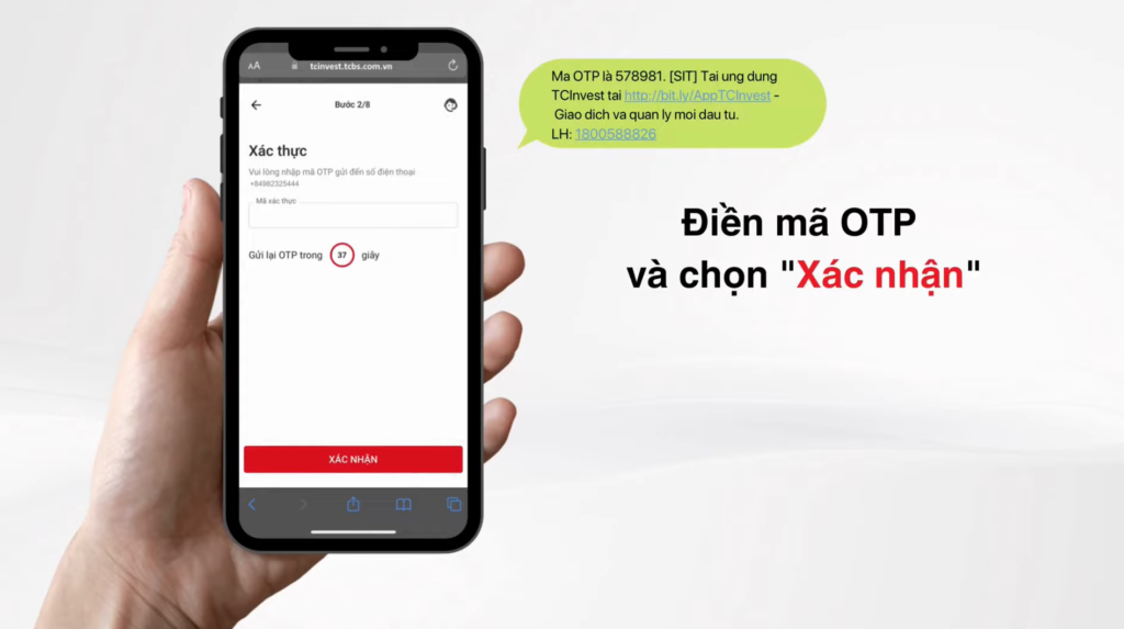 Điền mã OTP để xác nhận