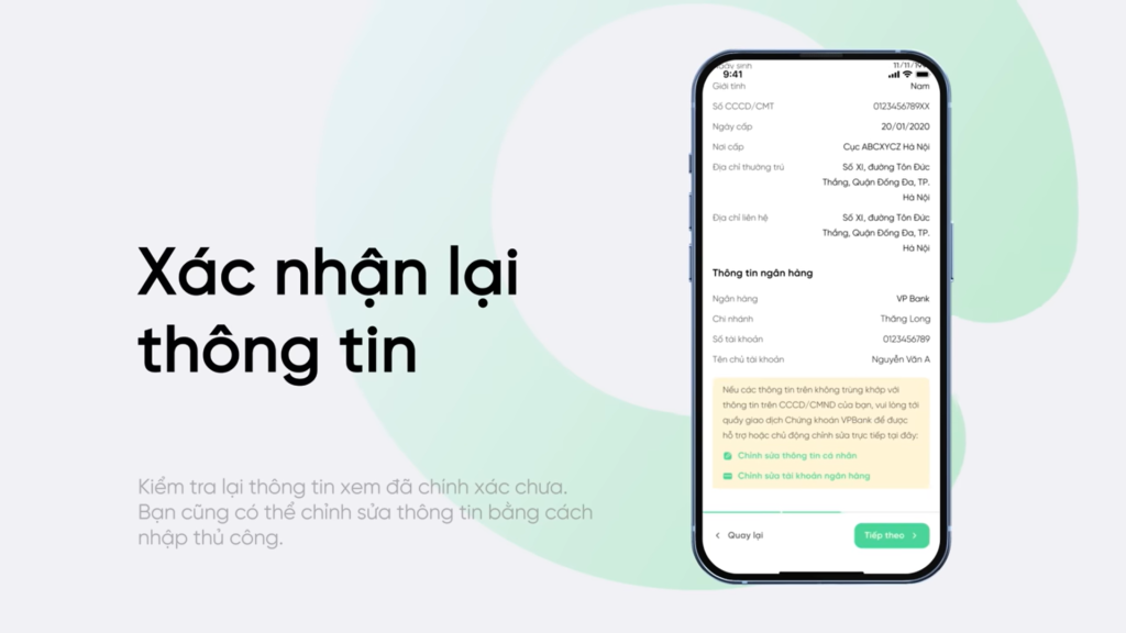 Xác nhận lại thông tin có đúng hay chưa rồi nhấn Tiếp theo