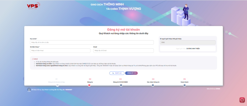 Sàn Chứng Khoán VPS 6 Nhập thông tin cá nhân bao gồm họ tên, số điện thoại và email