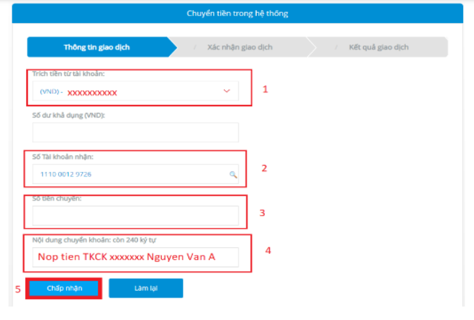  Nhập thông tin chính xác để thực hiện chuyển tiền