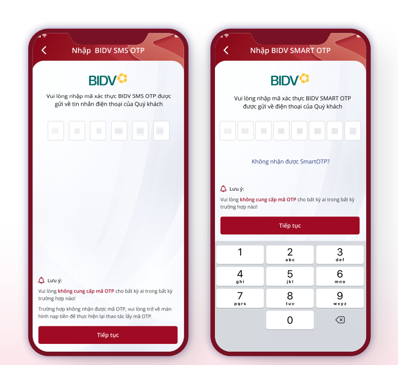 Hướng Dẫn Nạp Tiền Vào Tài Khoản Chứng Khoán VPS Từ Ngân Hàng BIDV Bằng Ứng Dụng Smartone Mới Nhất 2024 18 Nhập mã OTP theo quy định của ngân hàng và bấm tiếp tục để hoàn tất giao dịch.