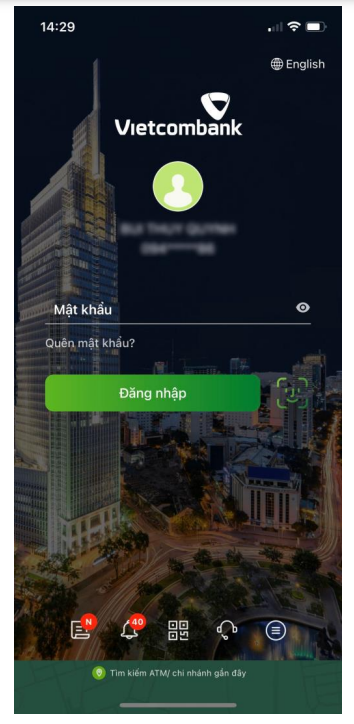 Đăng nhập dịch vụ VCB Digibank tại ứng dụng VCB-Mobile B@nking